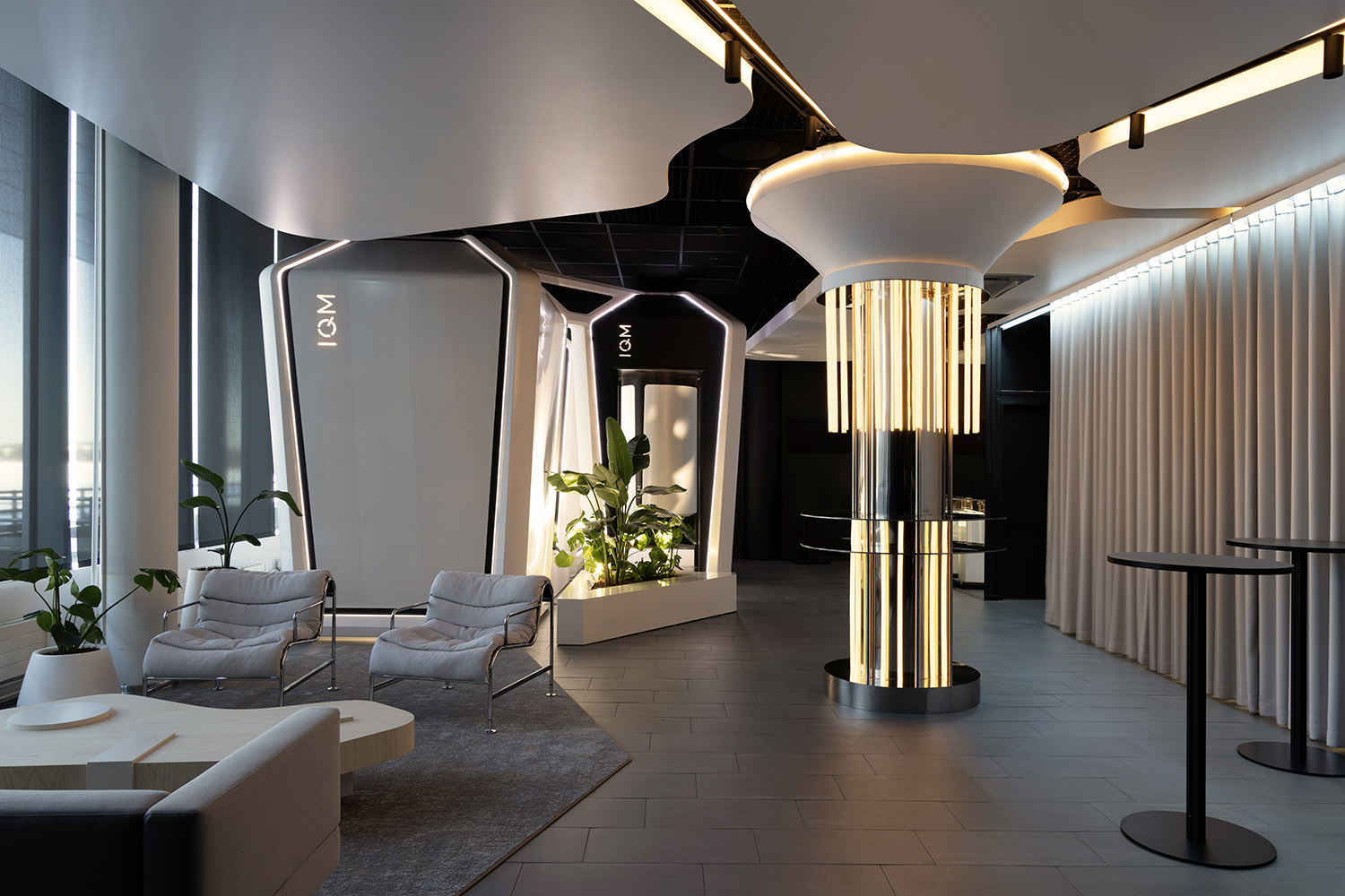 IQM quantum computer showroom design lounge area daytime