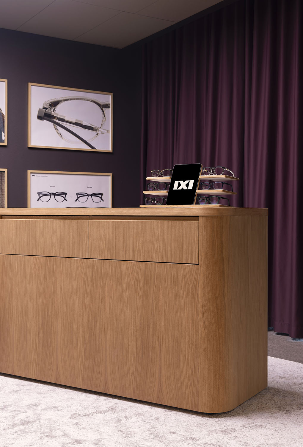 Mint More Creative interior design IXI Eyewear office lab showroom custom display table furniture detail