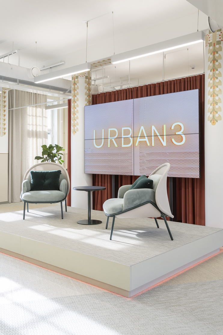 Urban3 coworking hub event space stage