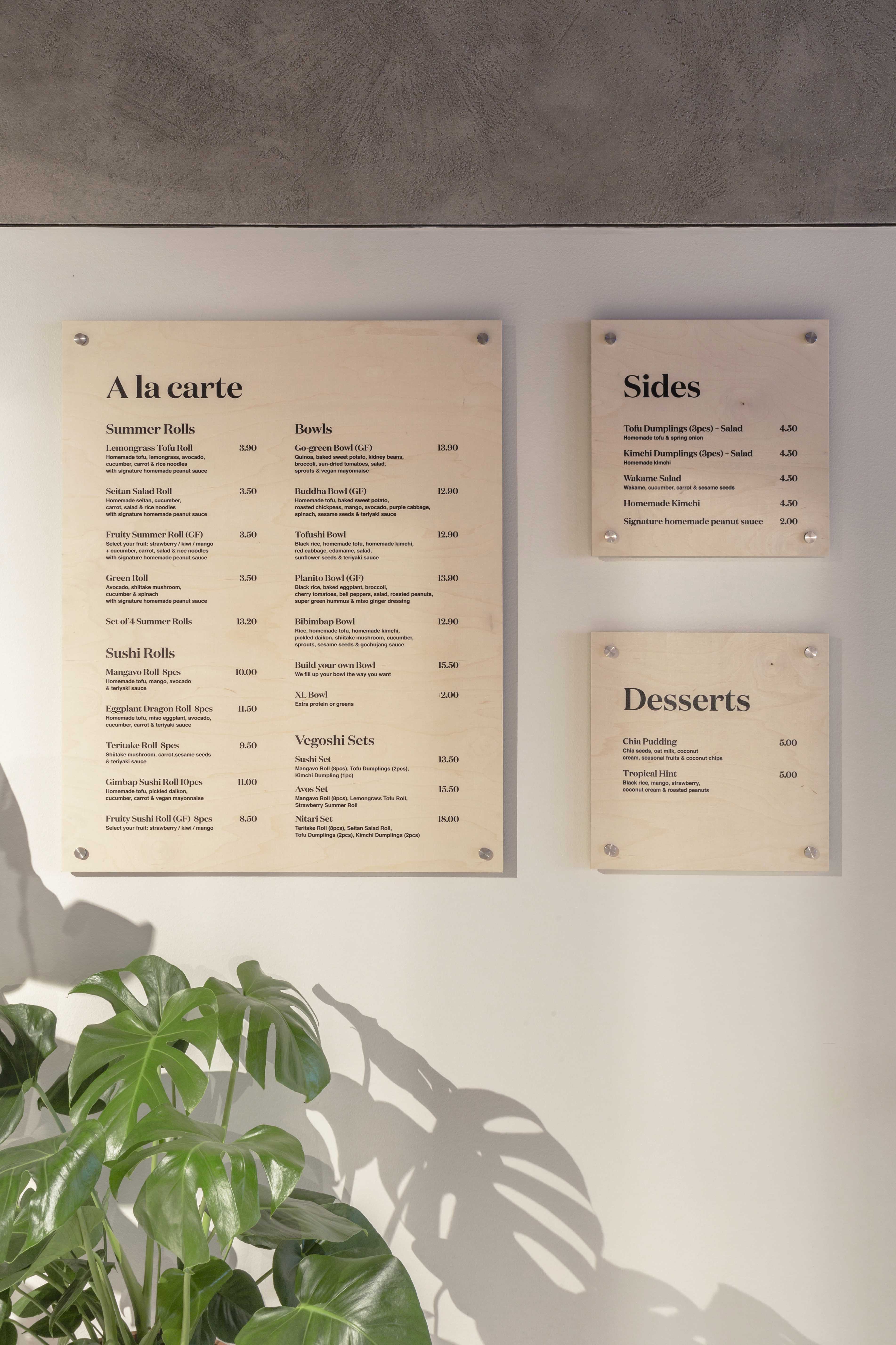 Vegoshi restaurant custom menu boards